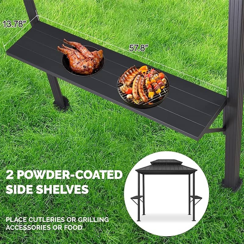 PURPLE LEAF Hardtop Grill Gazebo Galvanized Steel Roof Outdoor BBQ Canopy with Ceiling Hook and Shelves