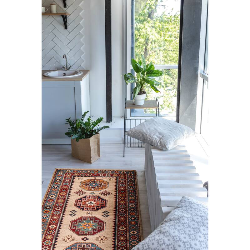 ECARPETGALLERY Hand-knotted Uzbek Ghazni Ivory Wool Rug - 2'9 x 9'6