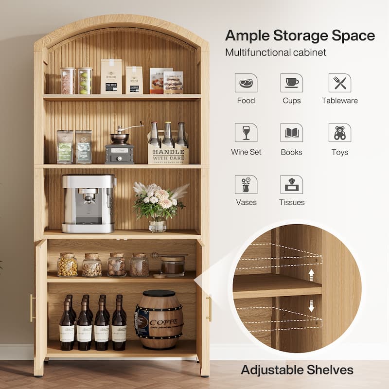 Mid-Century Modern 5-Tier Kitchen Pantry Storage Cabinet with Doors - Natura