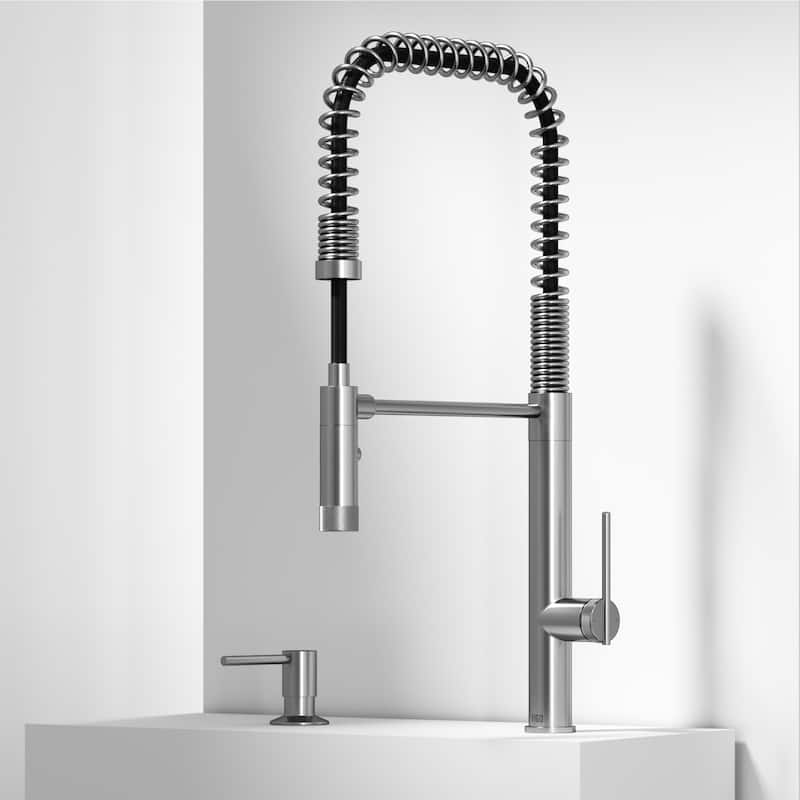 VIGO Sterling 23" H Single Handle Pull-Down Sprayer Kitchen Faucet - With Soap Dispenser - Stainless Steel