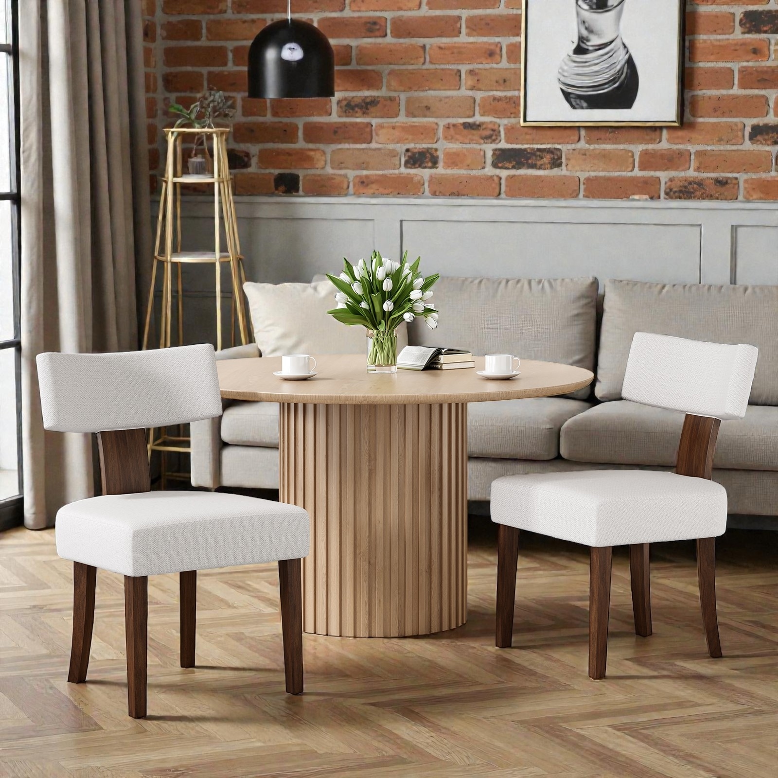 Set of 2 Upholstered Armless Dining Chairs with Solid Wood Frame and Curved Backrest, Space-Saving Kitchen Chairs, Accent Chair