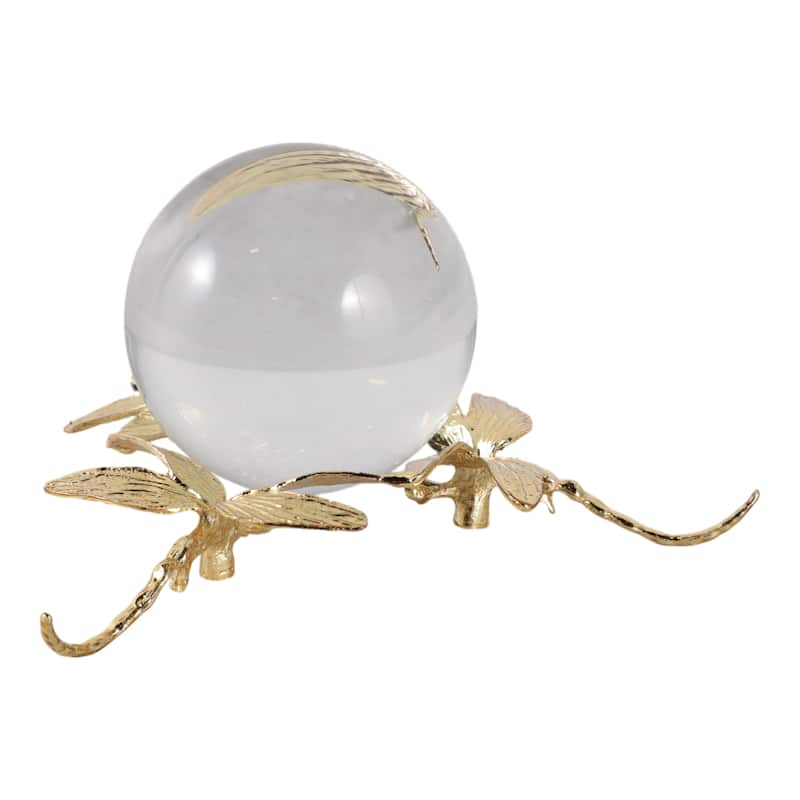 Resin Orb Sculpture Dragonfly Modern Figurine Home Decor - 4" Gold - 8" x 8" x 3.5"