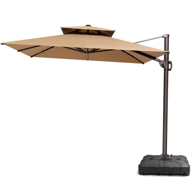 Outdoor Patio 9 FT x 12 FT Dual Top Umbrella Cantilever Offset with Base stand