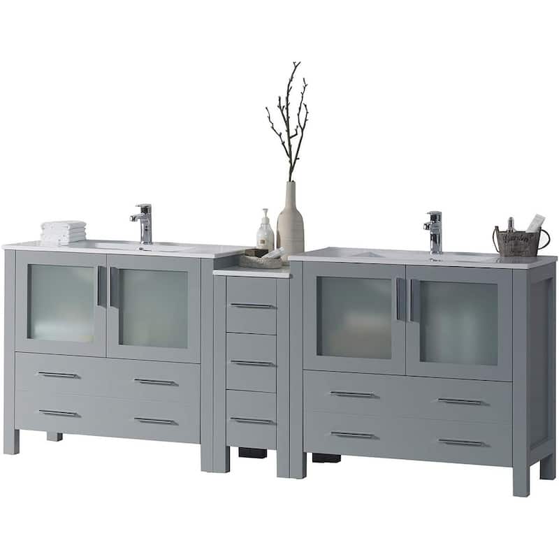 Blossom Sydney 84 Inch Solid Wood Double Sink Vanity with Side Cabinet - Metal Grey