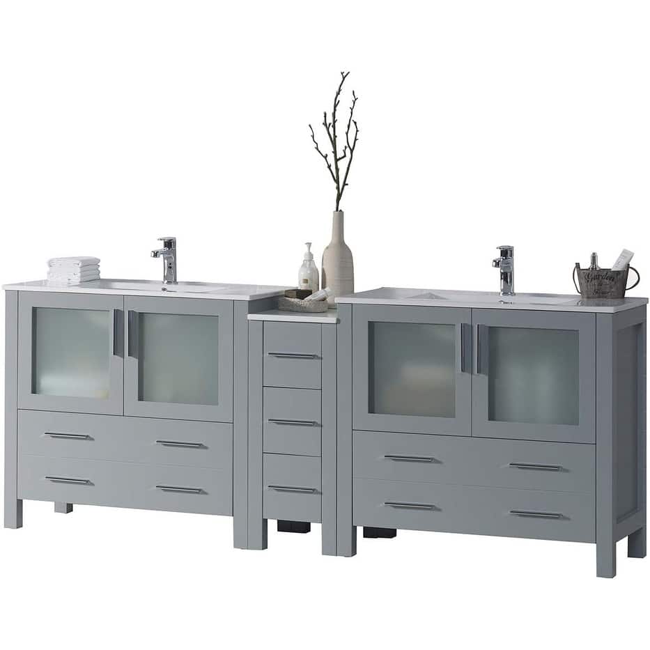 Blossom Sydney 84 Inch Solid Wood Double Sink Vanity with Side Cabinet