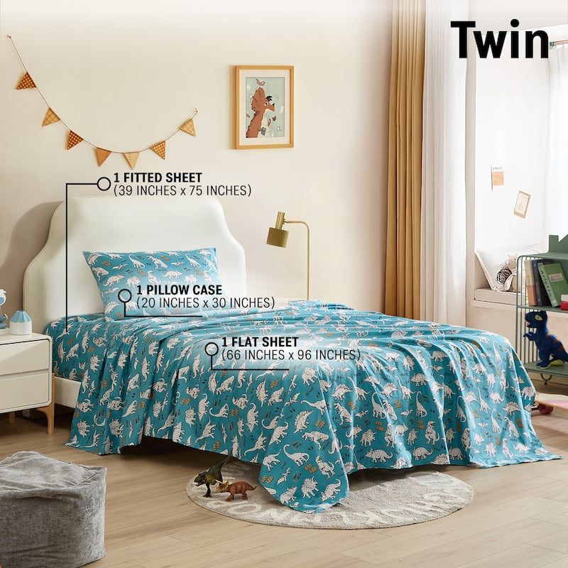 HLC.ME Printed Kids Bed Sheets - Patterned Bed Sheet Set - Wrinkle Resistant & Ultra Soft - For Mattresses up to 15 Inches Deep