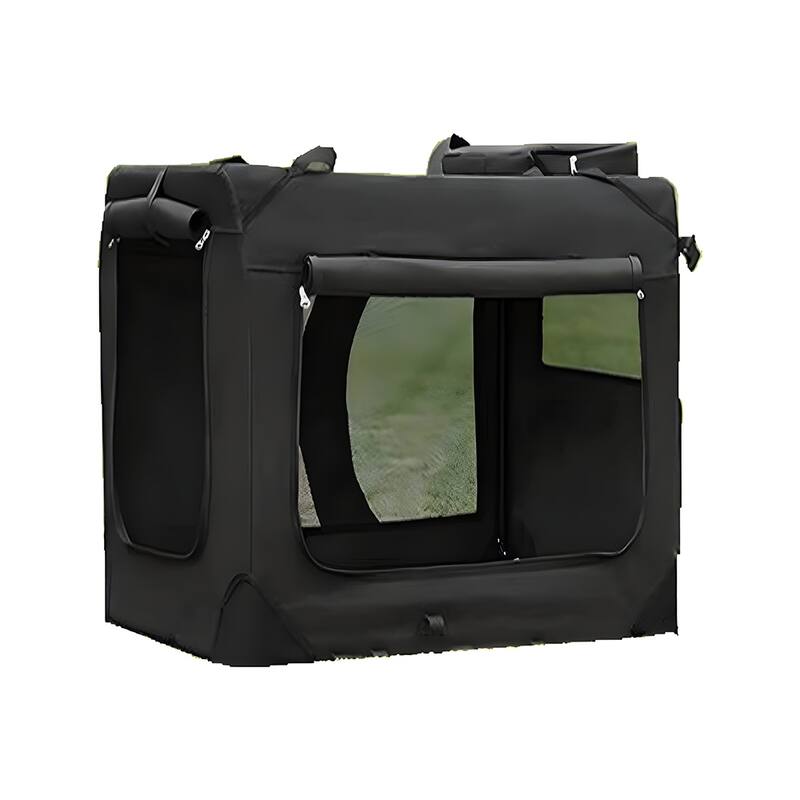 Black Portable Collapsible Pet Crate with Metal Frame and Handle, Storage Pockets