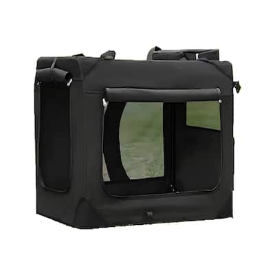 Black Portable Collapsible Pet Crate with Metal Frame and Handle, Storage Pockets