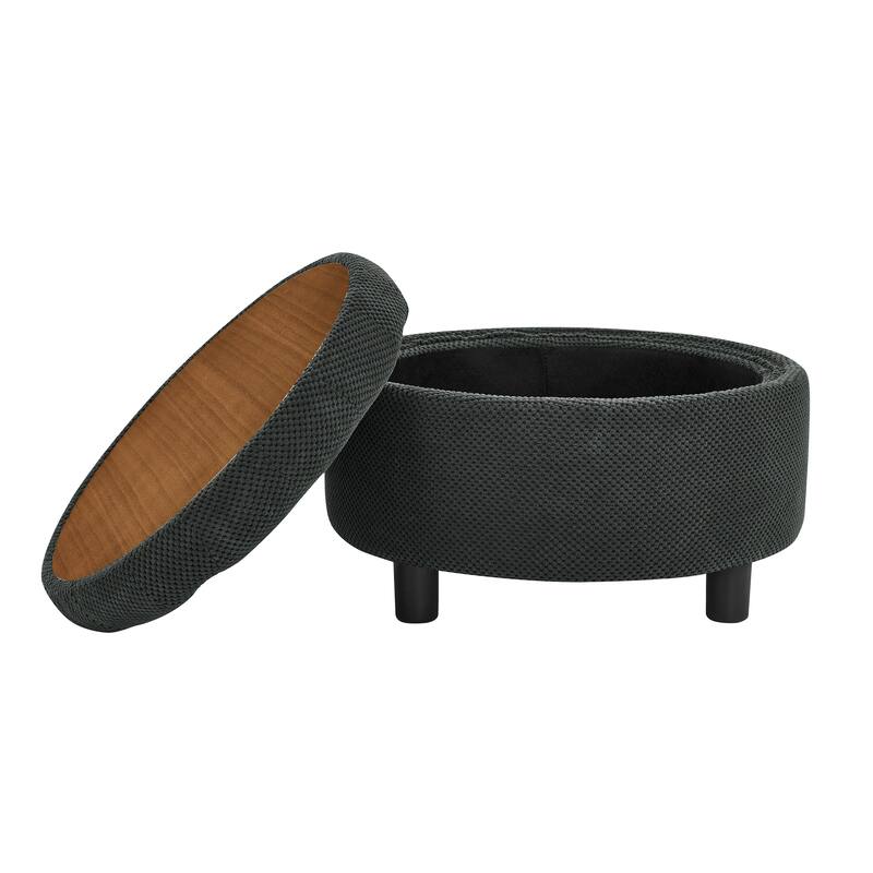 25"Round Storage Ottoman with Tray,ModernTufted Fabric Circle Coffee Table with Storage,Upholstered Ottoman with Removable Top