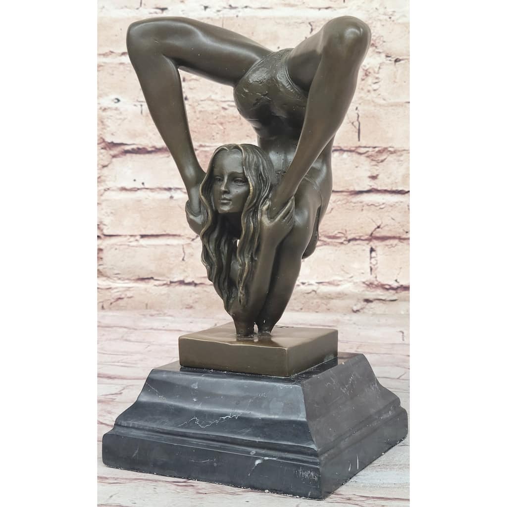 Female Contortionist Acrobat Athlete Gymnast Bronze Figure Statue Sculpture Marble Base