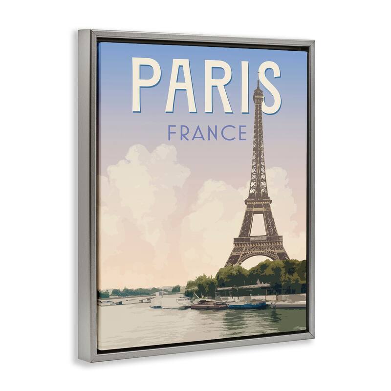 Stupell Paris Tower Landmark Framed Floater Canvas Wall Art Design By Victoria Barnes
