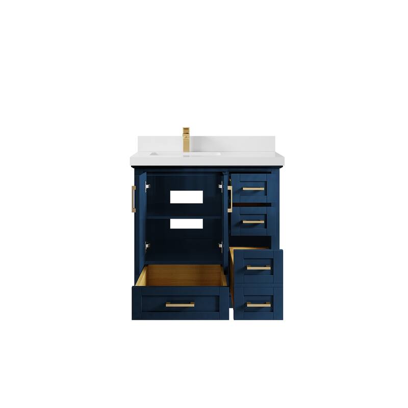 Willow Collections 36 x 22 Boston Left Offset Sink Bathroom Vanity with Quartz or Marble Countertop