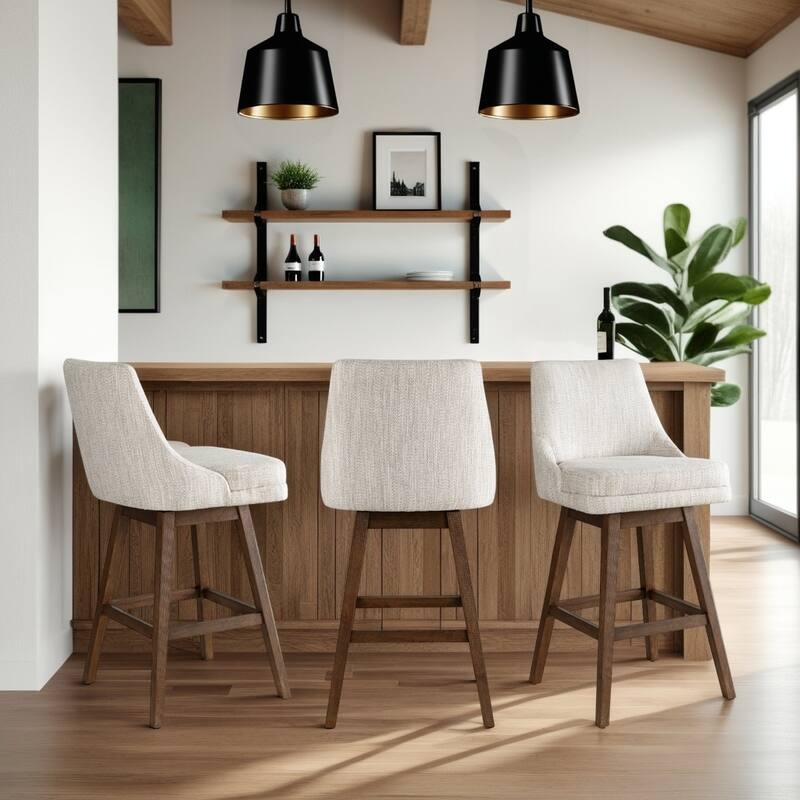 Branson Modern Bar Stool, Upholstered Counter Stool with Solid Wood Frame - Brown Wood & Beige - Bar Height