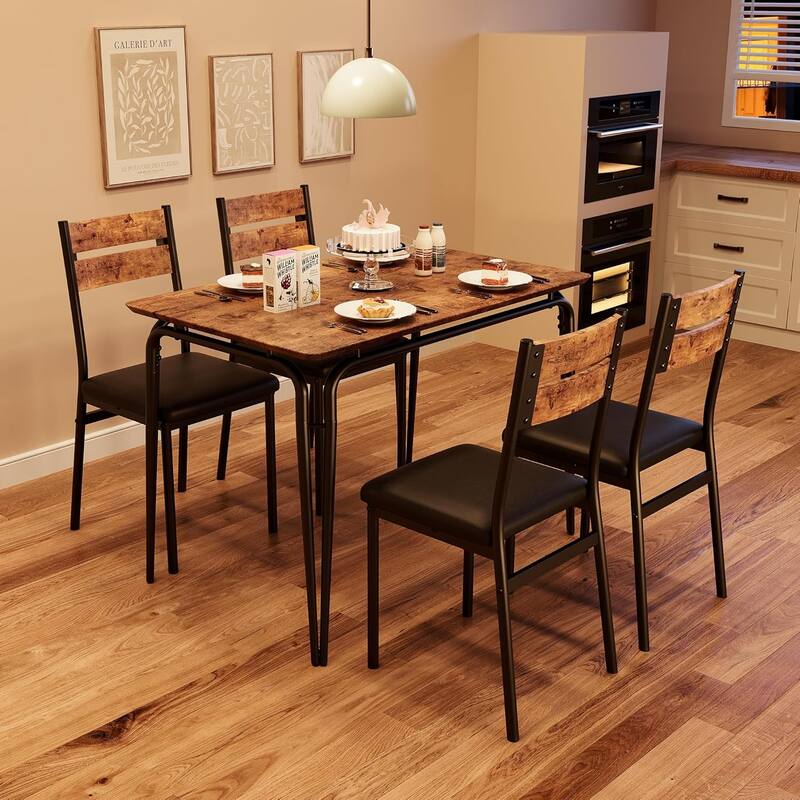 5-Piece Dining Table Set with Upholstered Chairs, Square Table with Metal Frame for Kitchen or Dining Room