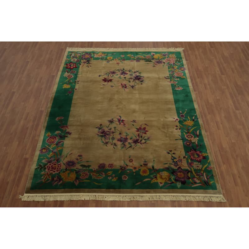 Hand Knotted Oriental 100% Wool Carpet Traditional Floral Brown Art Deco Area Rug - 11' 6'' X 8' 11''