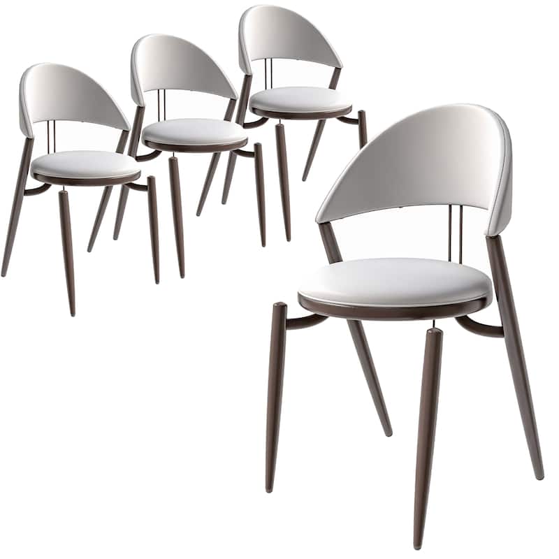 Venice Upholstered Leather Dining Chair (Set of 4) Open Back Accent Side Chair with Iron Legs - White