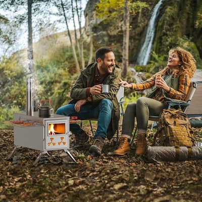 Wood Burning Sauna Hot Tent Stove, 2 in 1 Stove with Chimney Pipe