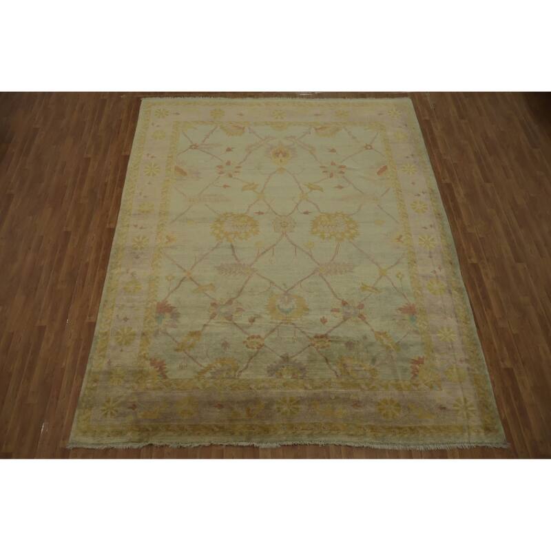 Hand Knotted Oriental 100% Wool Carpet Transitional All-Over Green Oushak Area Rug - 12' 10'' X 10' 5''