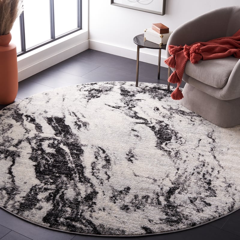 SAFAVIEH Tulum Erblina Bohemian & Eclectic Rug - 6'7" Round - Ivory/Black