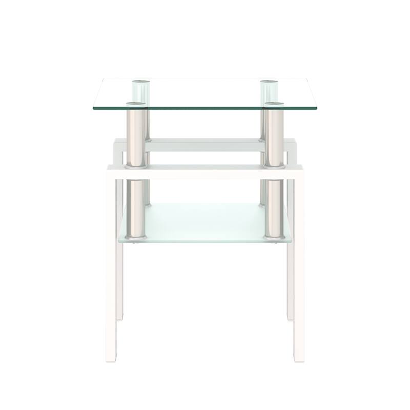 1-Piece Modern Tempered Glass Tea Table Coffee Table End Table, Square Table for Living Room