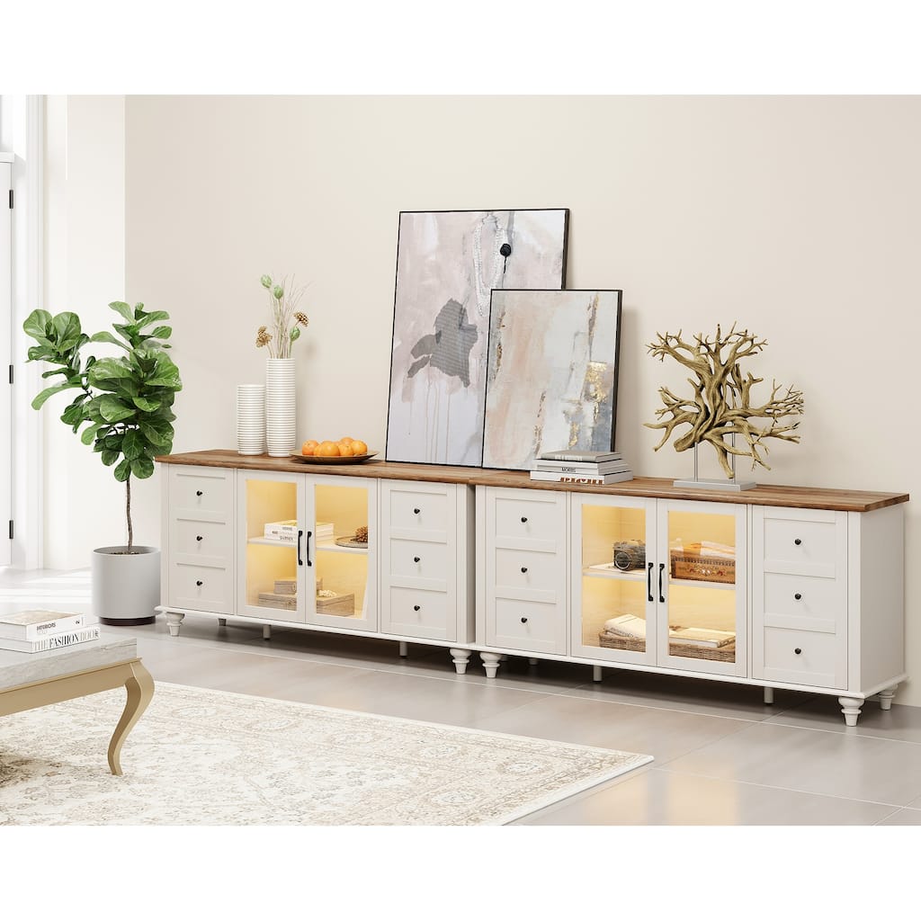 WAMPAT Farmhouse 2 in 1 TV Stand with Storage Cabinet for up to 110" TVs, Modern Entertainment Center Console Table - 115.8''