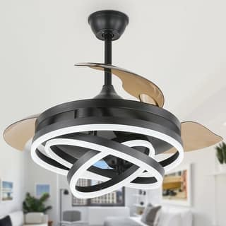 Cusp Barn 42" Retractable Ceiling Fan with Lights and Remote DIY Shape Fandelier Modern Silent DC Motor LED Ceiling Light