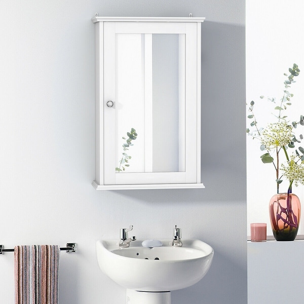 New Bathroom Wall Cabinet Single Mirror Door Cupboard Storage Wood Shelf White