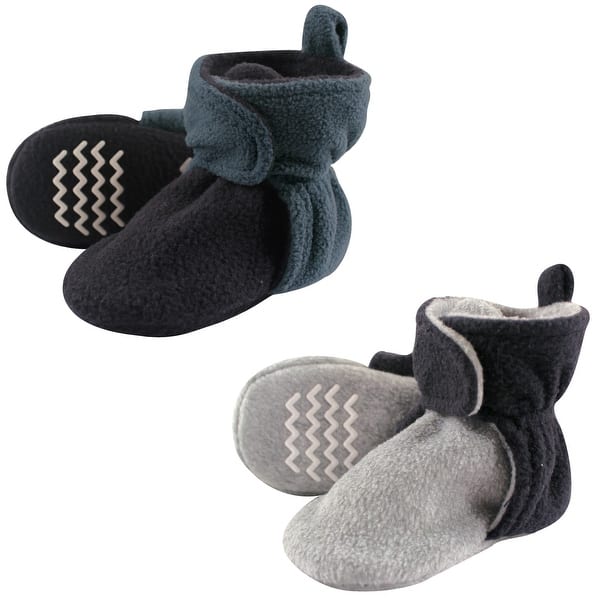 slide 1 of 1, Hudson Baby Infant and Toddler Boy Cozy Fleece Booties 2pk, Blue Gray 0-6 Months - Blue Gray