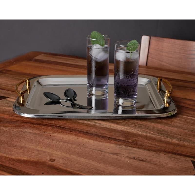 Sol Living Stainless Steel Rectangular Serving Tray with Handle - 16.5" x 13" x 2.8"
