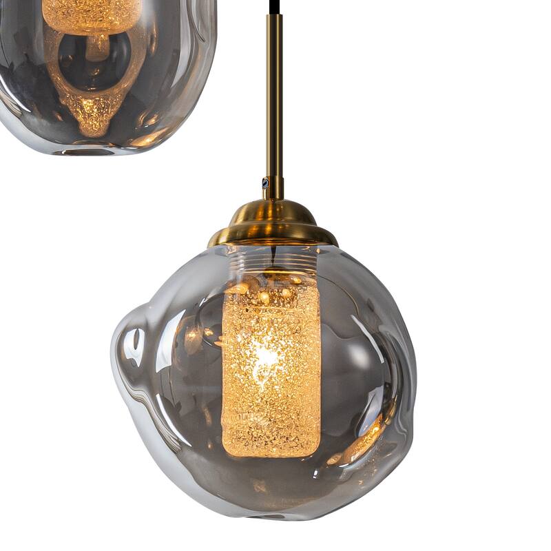 18" 6-Light Smoked Irregular Glass Round Pendant Light, Frosted Tubes