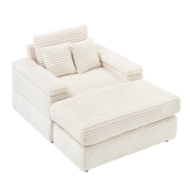 Corduroy Single Sofa Set with 2 Throw Pillows (500lb Capacity)