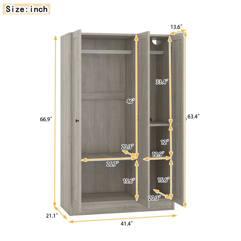 3-Door Shutter Wardrobe with shelves