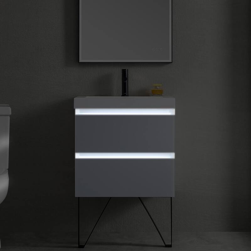LED Lighted Floating / Wall Huang Vanity with Acrylic Sink and Comfortable Dimmed Vanity Light