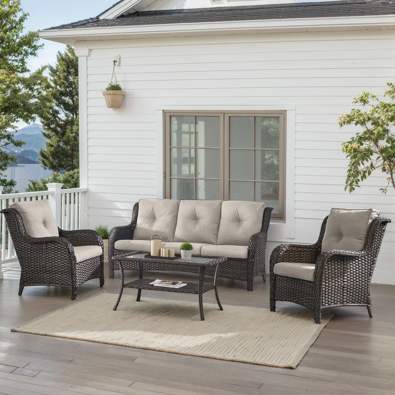Outdoor Patio Chairs with Sofa Table Brown-Beige - Brown