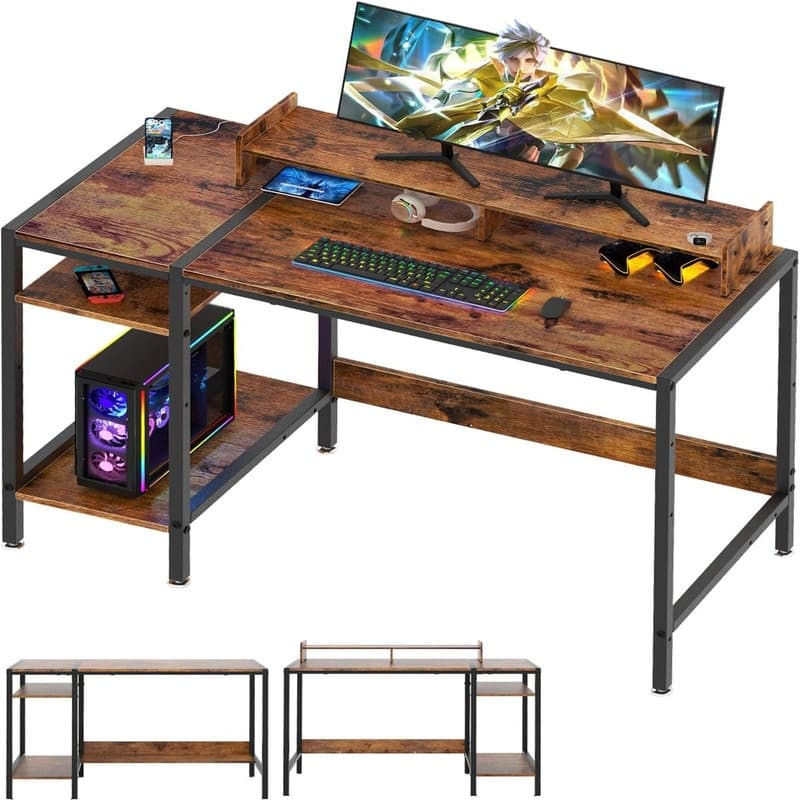 Computer Desk Gaming Desk - 17.8"D x 39"W x 29.5"H - Rustic