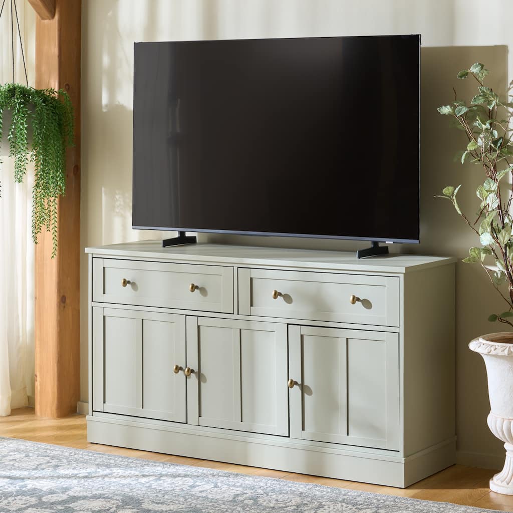 SAFAVIEH Shafa Entertainment Media Console for TVs up to 55", TV Stand with Drawers, Cabinets and Shelving - 55"W x 16"D x 30"H