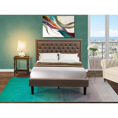 2 Piece Bedroom Set - 1 Bed Frame Dark Khaki Linen Fabric & Button Tufted Headboard with 1 Nightstand - (Finish Options)