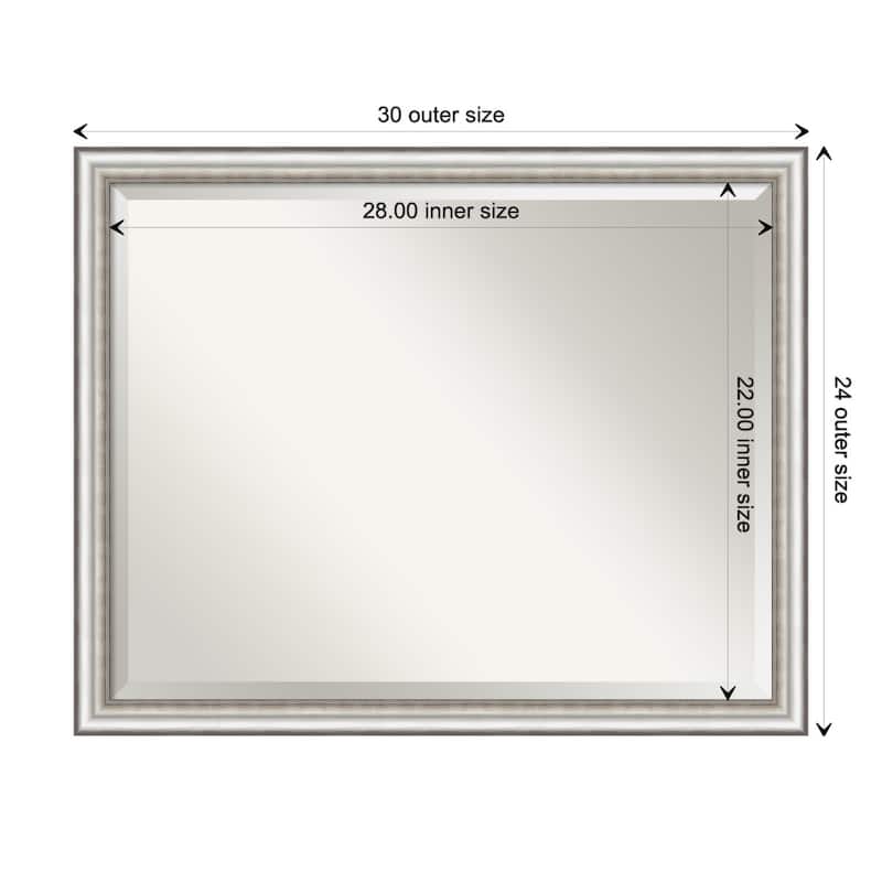 Beveled Bathroom Wall Mirror - Salon Silver Narrow Frame - Salon Silver Narrow - 30 x 24 in