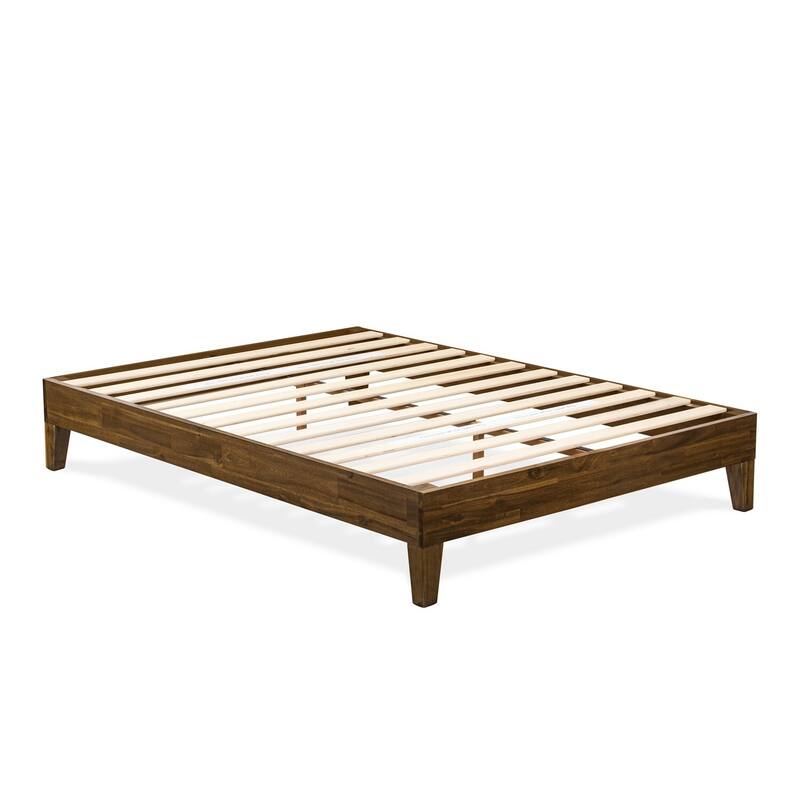Full Size Bed Frame Mid Century Modern Wood Platform Bed with Legs Walnut Finish