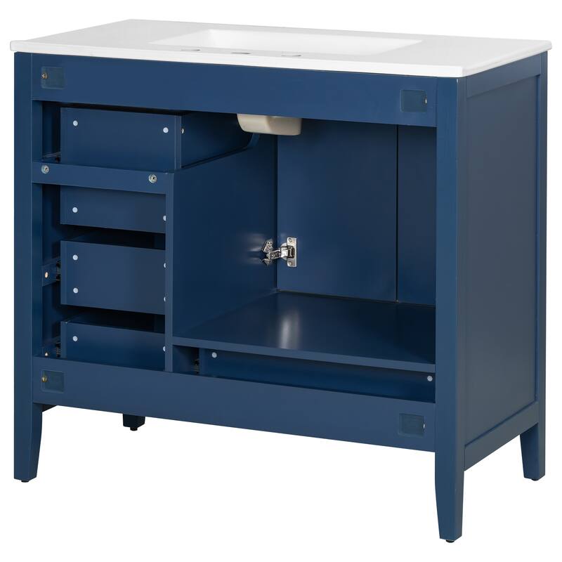 Solid Wood Frame Bathroom Vanity Cabinet with Ceramic Sink Combo, 36"