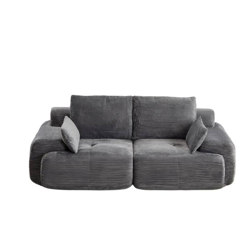 Modular Sectional 2-Seater Cloud Couch, Corduroy Upholstered Boneless Sofa, Compressed Sofa with Cushion & Throw Pillows