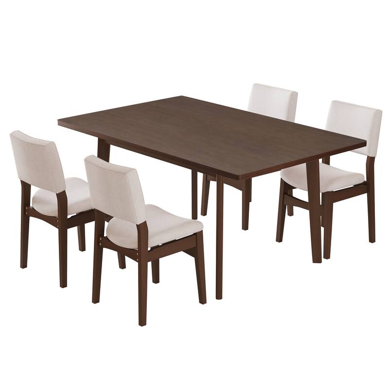 5-Piece Modern Dining Set: Rectangular Solid Wood Table & 4 Upholstered Linen Chairs, Kitchen Table Set
