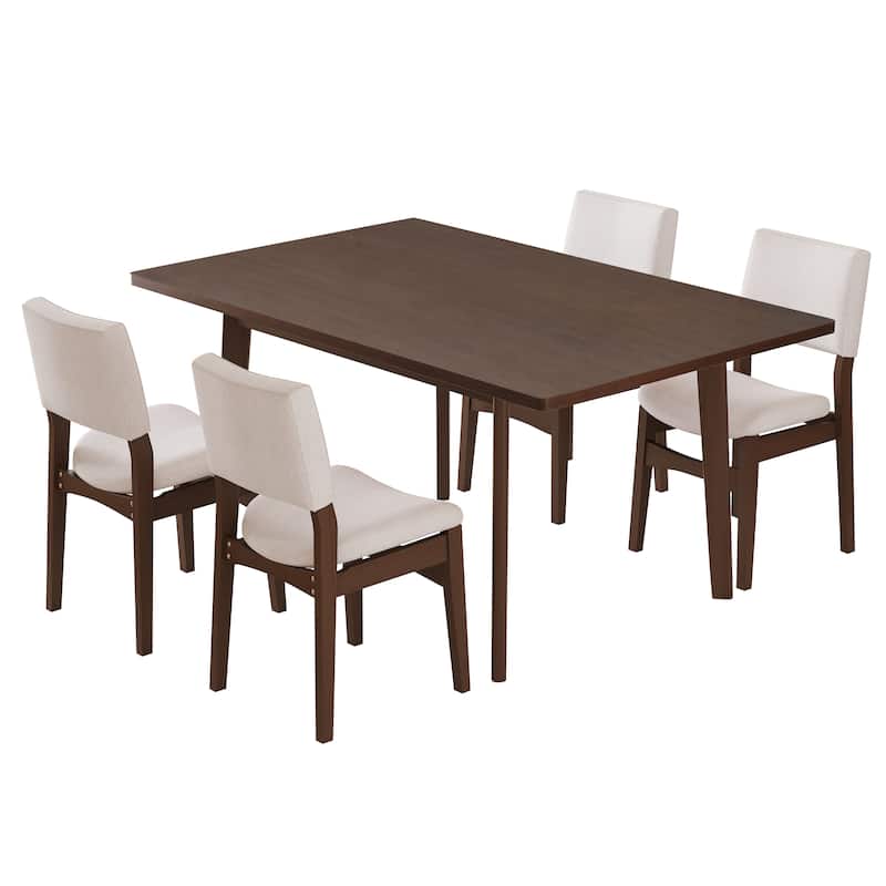 Farmhouse Dining Table Set for 4, Wooden Dining Roon Table and Wood Chairs, 5-Piece Modern Dining Set with 4 Upholstered Chairs