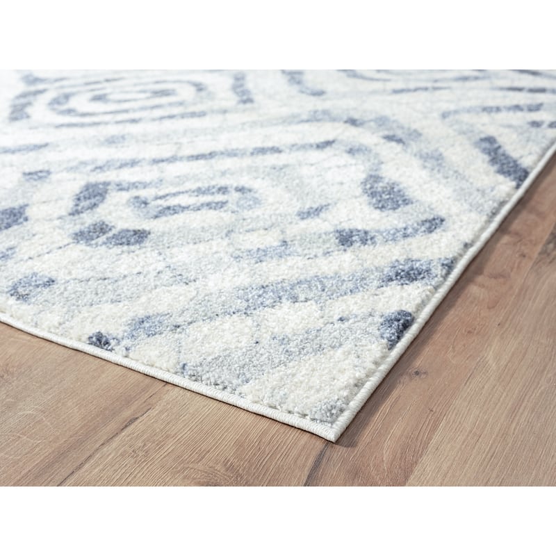 Abani Cruz Geometric Blue and Ivory Indoor Area Rug