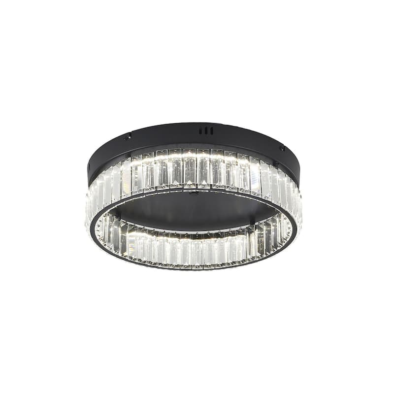 1-Light Satin Black Dimmable LED Flush Mount With Clear Crystals