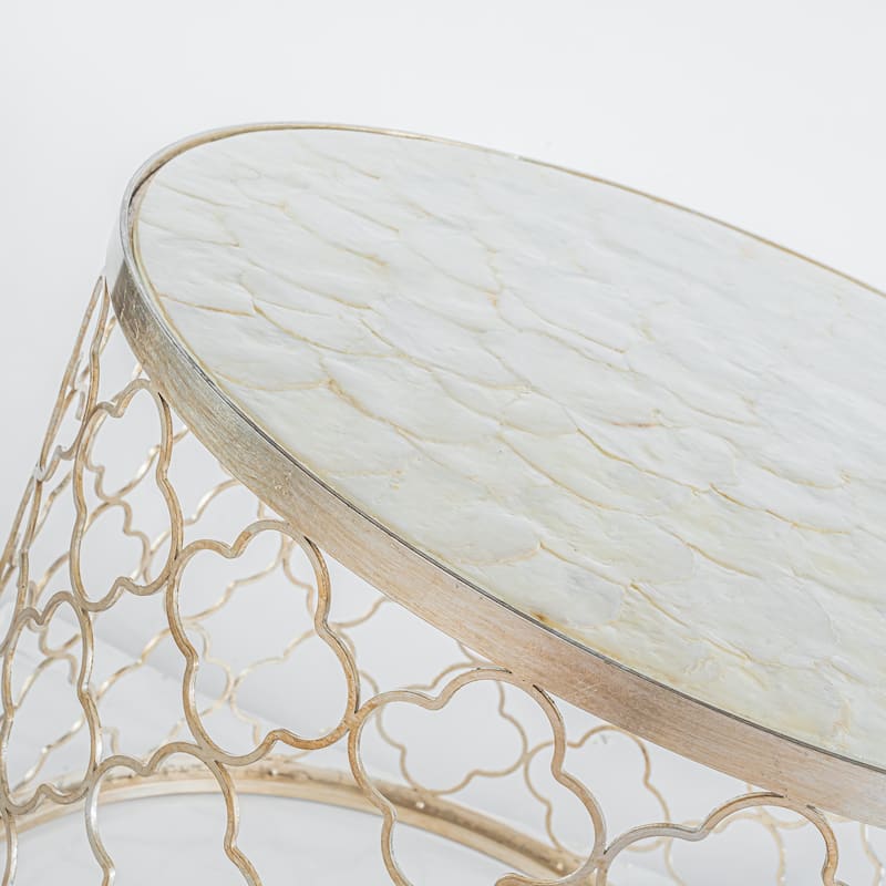 CraftHome W22" Natural Capiz Seashell French Single Round Coffee Table - 22" x 17"