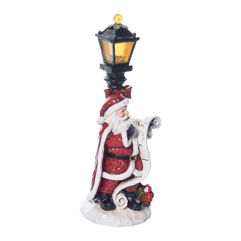 Transpac Resin 12.5 in. Multicolor Christmas Santa with Lamp Post Figurine