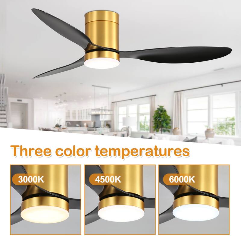 52 Inch Flush Mount LED Ceiling Fan with Lights Remote(3-Blade)