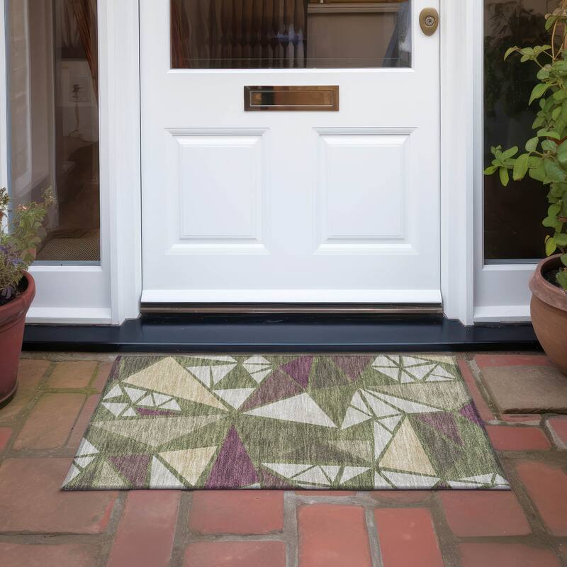 Machine Washable Indoor/ Outdoor Abstract Mosaic Chantille Rug