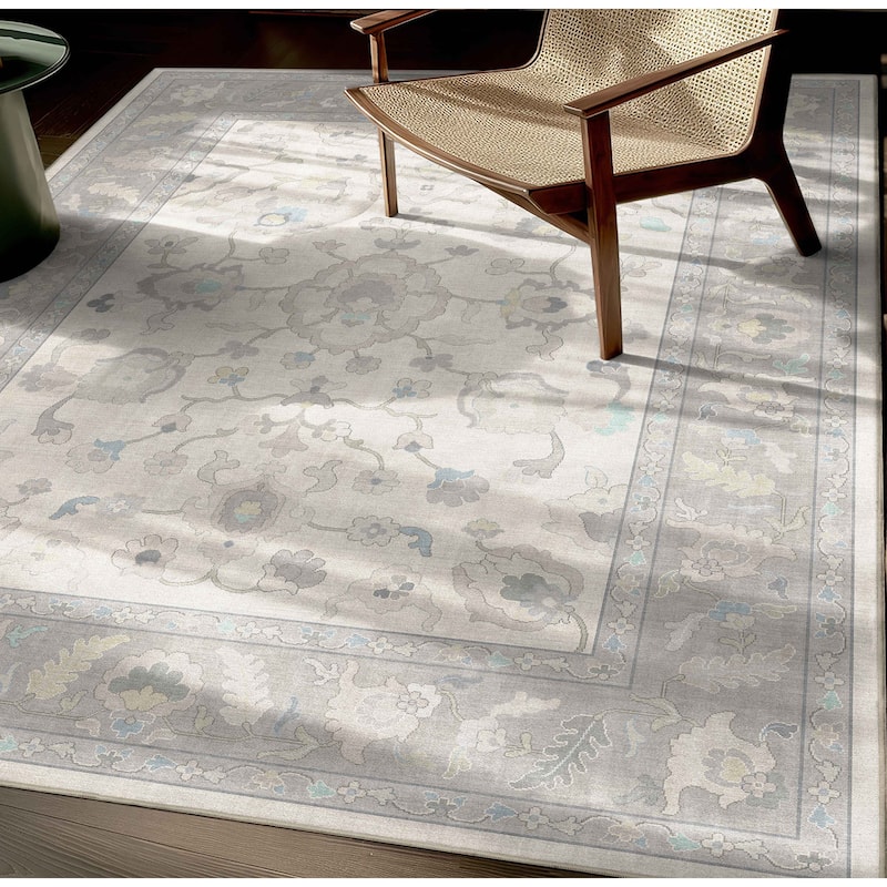 Well Woven Ushak Konya Updated Traditional Pastel Flat-Weave Area Rug - 6' x 9' - Cream Grey